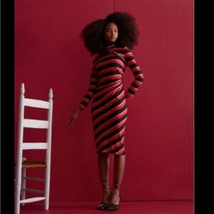 Jonathan Cohen Midi Strip Side Twist‎ Bodycon  Long Sleeve Crewneck Dress Sz L